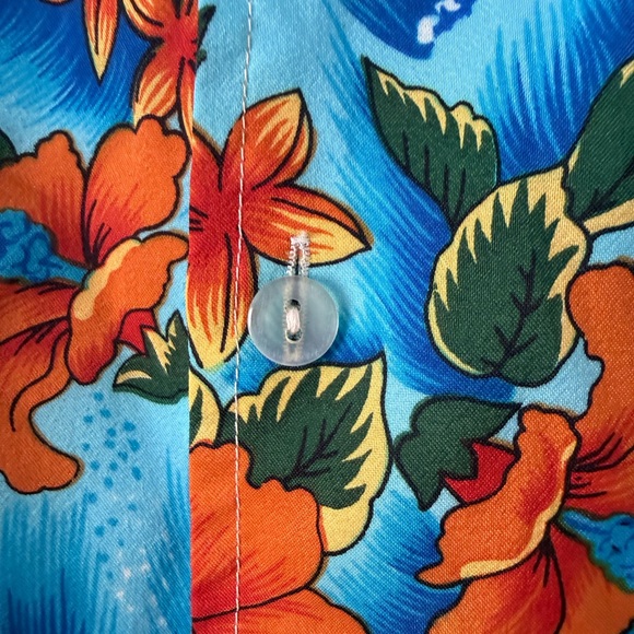 Vintage 70s Authentic Hawaiian Luau Shirt Mens M Hibiscus Floral Ocean Blue - Picture 7 of 15